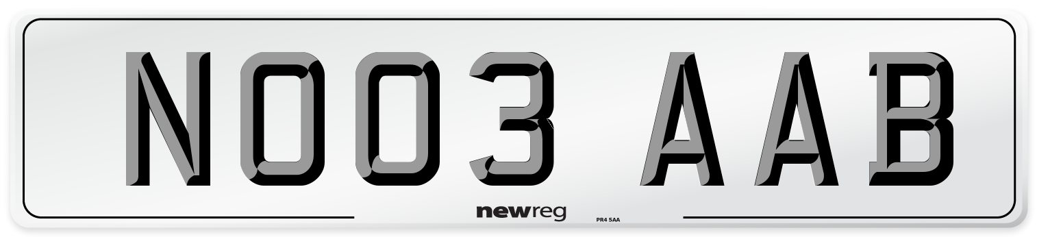 NO03 AAB Number Plate from New Reg
